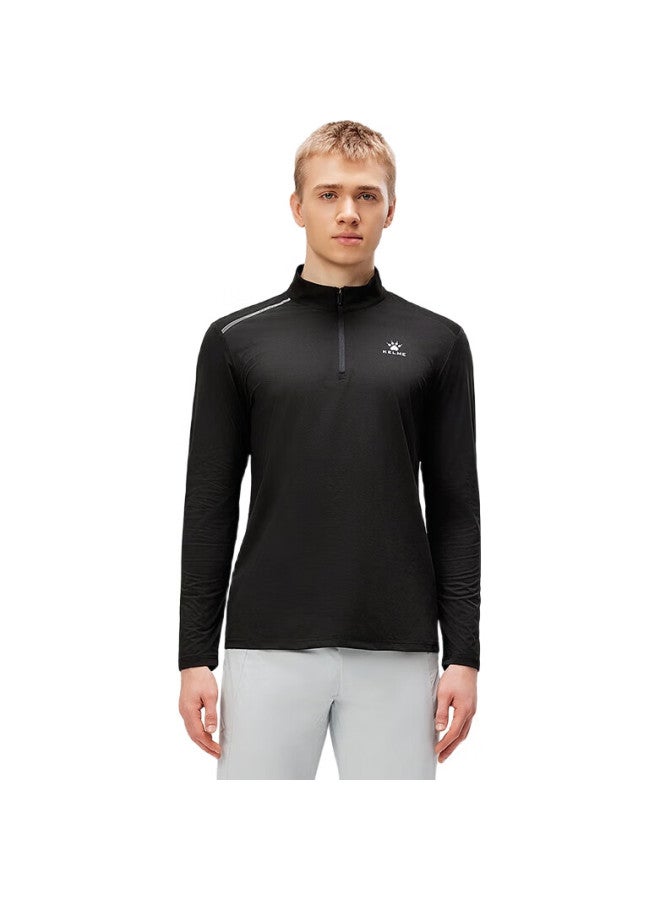 KELME Men'S Long Sleeve Running Quick Dry Half Zip Lightweight Training Cotton-Feel Sports Top Onyx Black L - Image 2