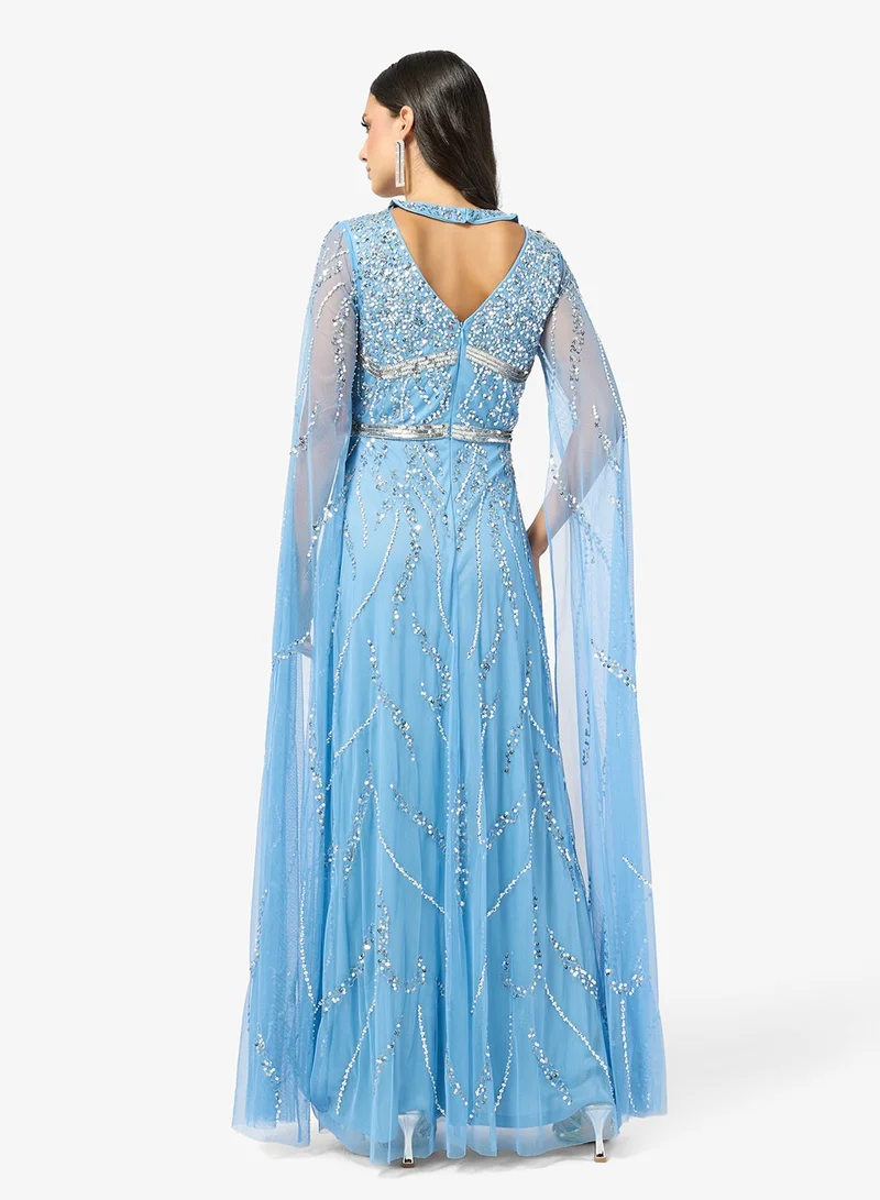 Amelia Rose  Embellished Cape Sleeve Maxi Dress for Women | Best Price UAE