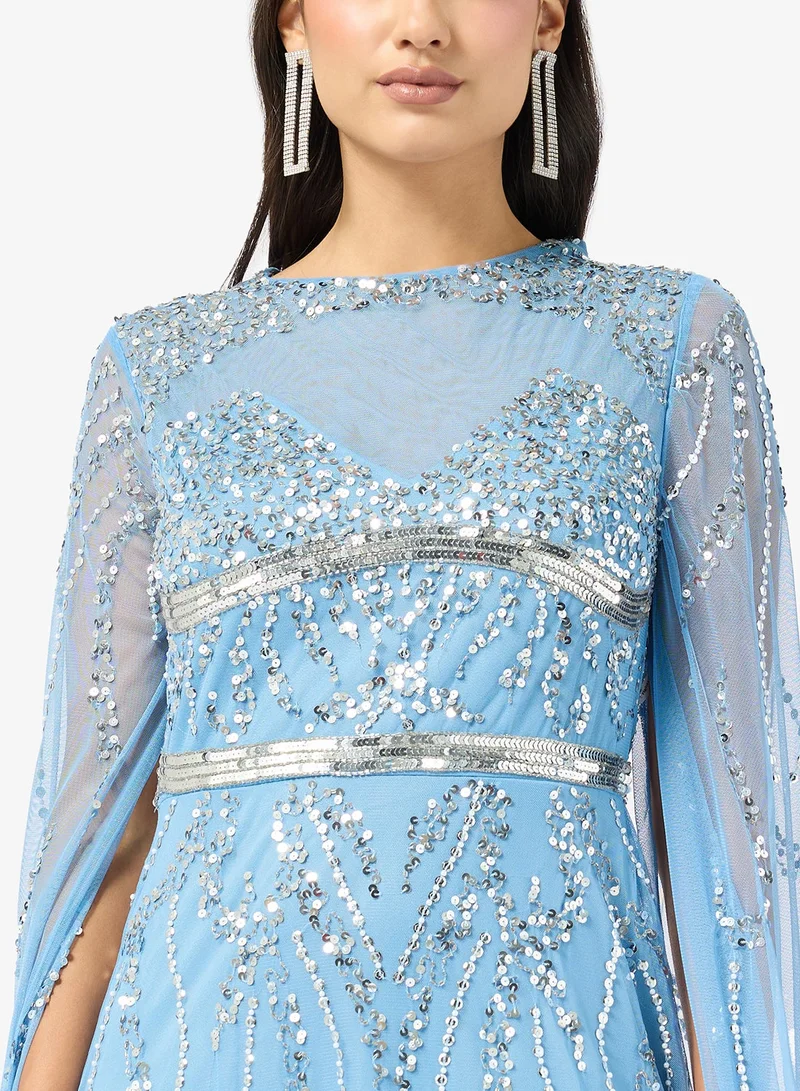 Amelia Rose  Embellished Cape Sleeve Maxi Dress for Women | Best Price UAE