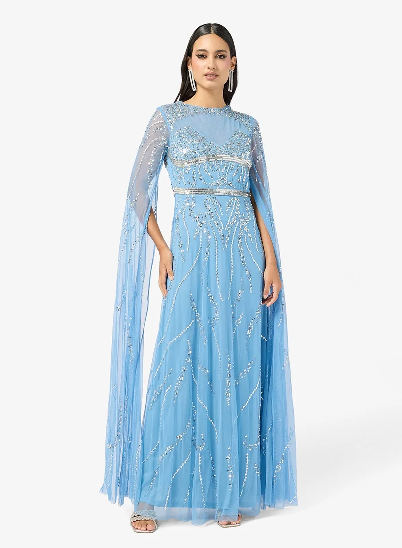 Amelia Rose  Embellished Cape Sleeve Maxi Dress for Women | Best Price UAE