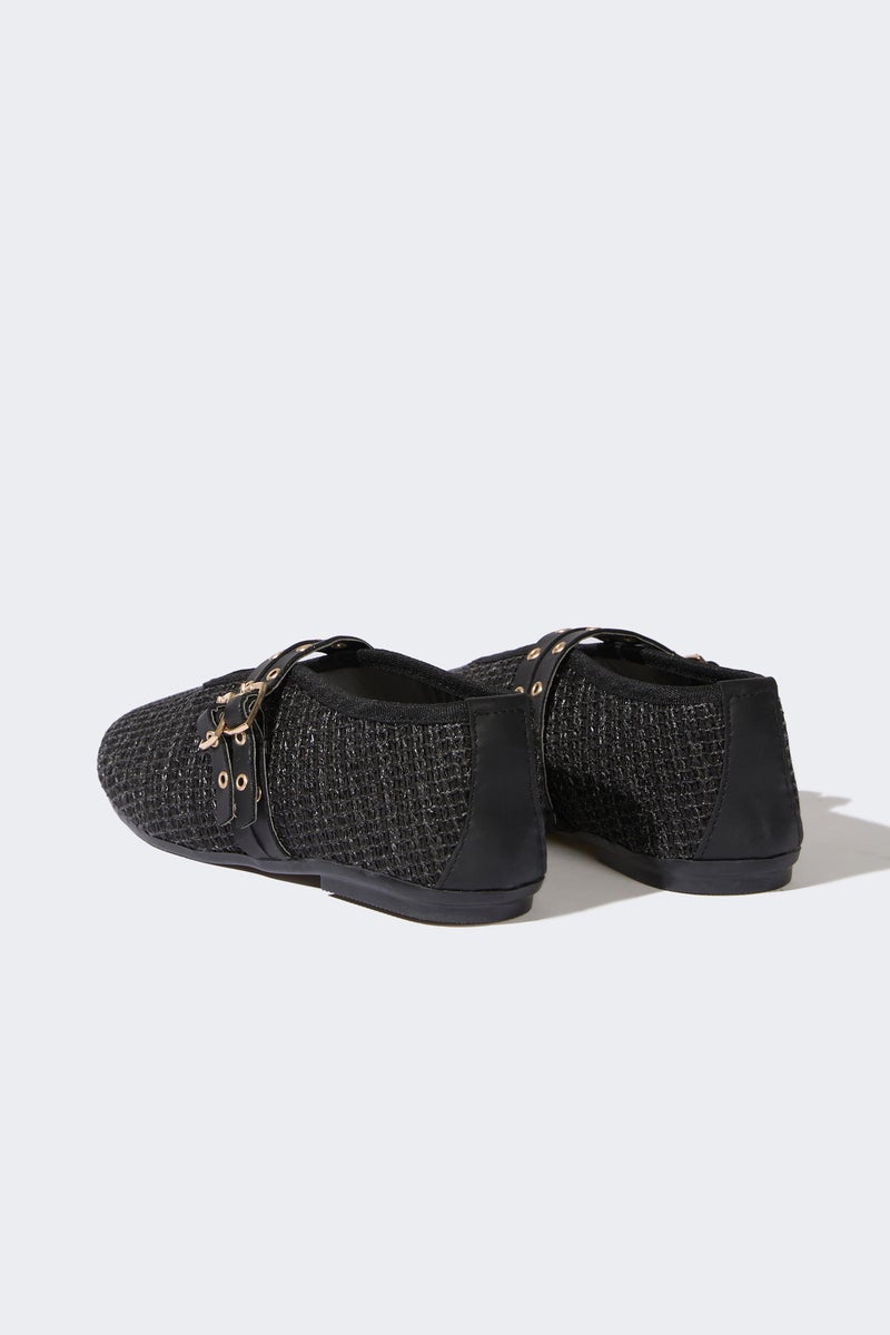 ديفاكتو شوز فلات بناتي أسود جلد صناعي بكعب مسطح - Image 3