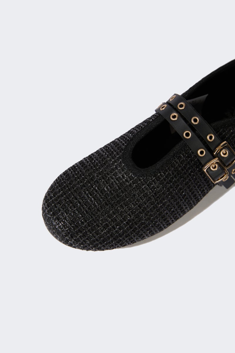 ديفاكتو شوز فلات بناتي أسود جلد صناعي بكعب مسطح - Image 5