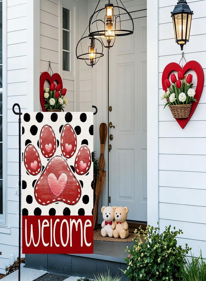 Agroon Valentines Garden Flag 12x18 Inch, Paw Print Heart Double Sided Flag for Anniversary Wedding Yard Outdoor Decoration - Image 4
