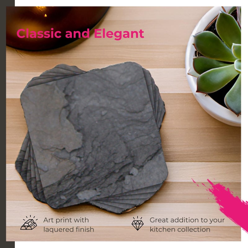Pimpernel Midnight Slate Coasters, Set of 6 â€“ 4" Square Drink Mats with Stone Texture Design, Heat Resistant Cork-Backed Board, Durable Dining, Coffee Table & Bar Surface Protection - Image 3