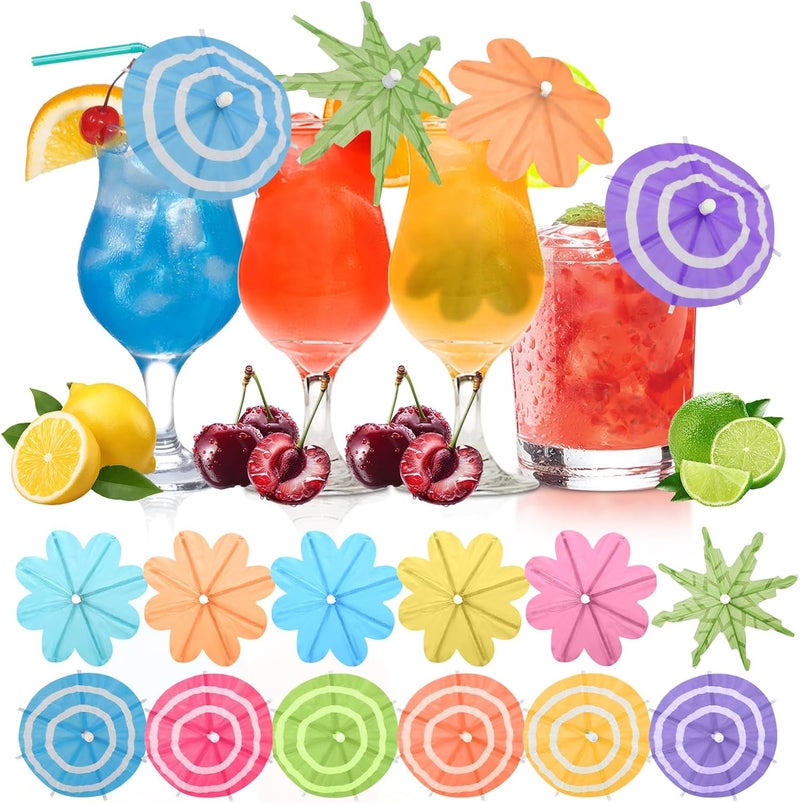 WELLFAR [150 PCS - 3 Styles] Cocktail Umbrellas Picks, Mini Drink Umbrella Toothpicks for Tropical Tiki Hawaiian Luau Party, Tiny Paper Parasol for Drink Garnish, Decoration, Beverage Sticks, Cupcake Topper. - Image 1