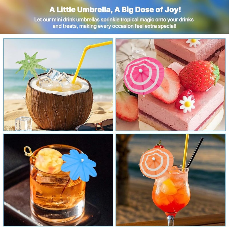 WELLFAR [150 PCS - 3 Styles] Cocktail Umbrellas Picks, Mini Drink Umbrella Toothpicks for Tropical Tiki Hawaiian Luau Party, Tiny Paper Parasol for Drink Garnish, Decoration, Beverage Sticks, Cupcake Topper. - Image 3