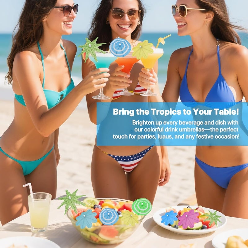 WELLFAR [150 PCS - 3 Styles] Cocktail Umbrellas Picks, Mini Drink Umbrella Toothpicks for Tropical Tiki Hawaiian Luau Party, Tiny Paper Parasol for Drink Garnish, Decoration, Beverage Sticks, Cupcake Topper. - Image 2