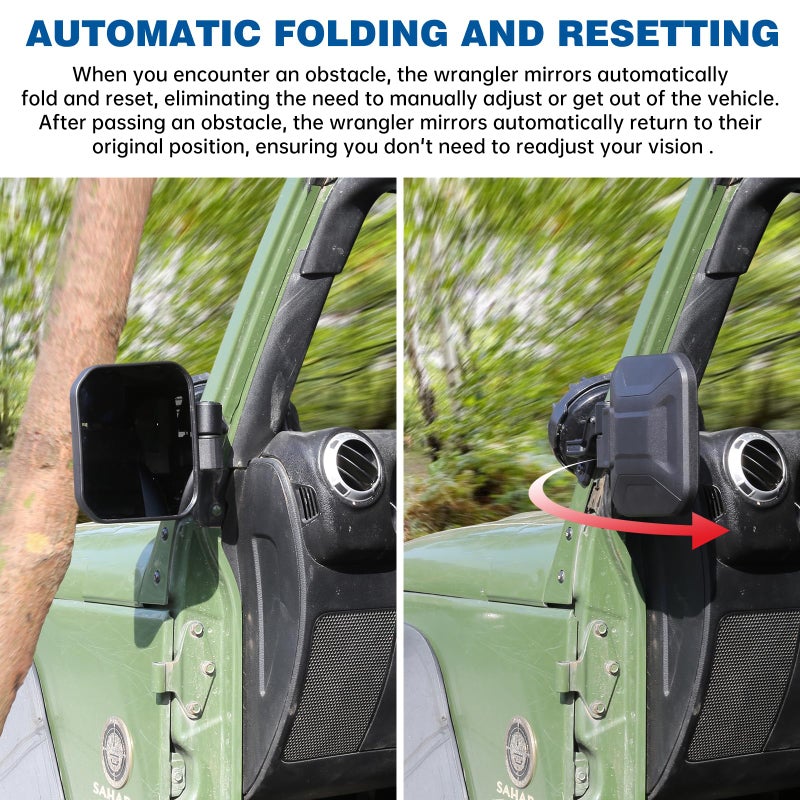 SHEJISI Wrangler Mirrors Doors Off Compatible with Wrangler JK TJ & Unlimited 1997-2018,Wrangler Mirrors Can Automation Folded and Reset When Encountering Obstacles,The HD Large Field of View is Anti-shaking - Image 3