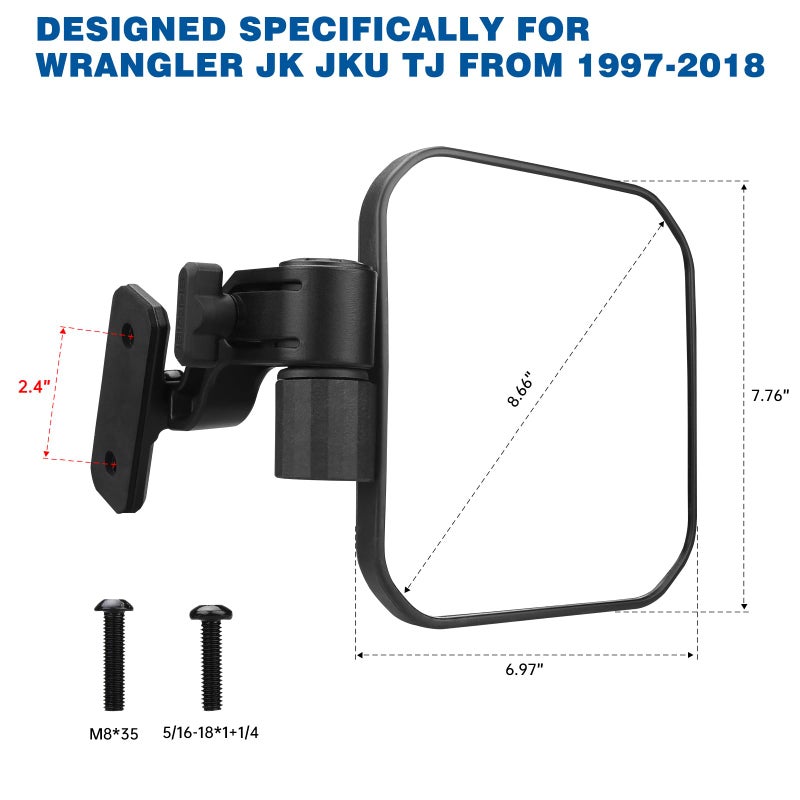 SHEJISI Wrangler Mirrors Doors Off Compatible with Wrangler JK TJ & Unlimited 1997-2018,Wrangler Mirrors Can Automation Folded and Reset When Encountering Obstacles,The HD Large Field of View is Anti-shaking - Image 2