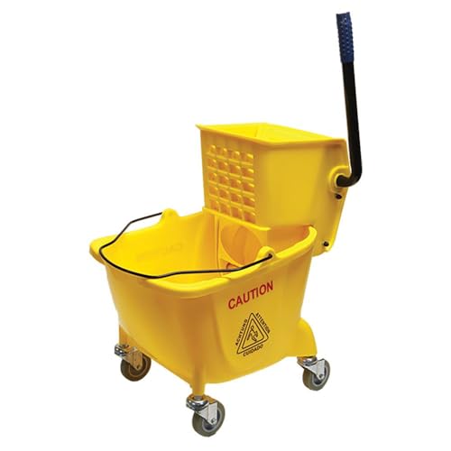 Simpli-Magic SimpliMagic Side Press Wringer Combo Commercial Rectangular Mop Bucket on Wheels 35Quart Yellow