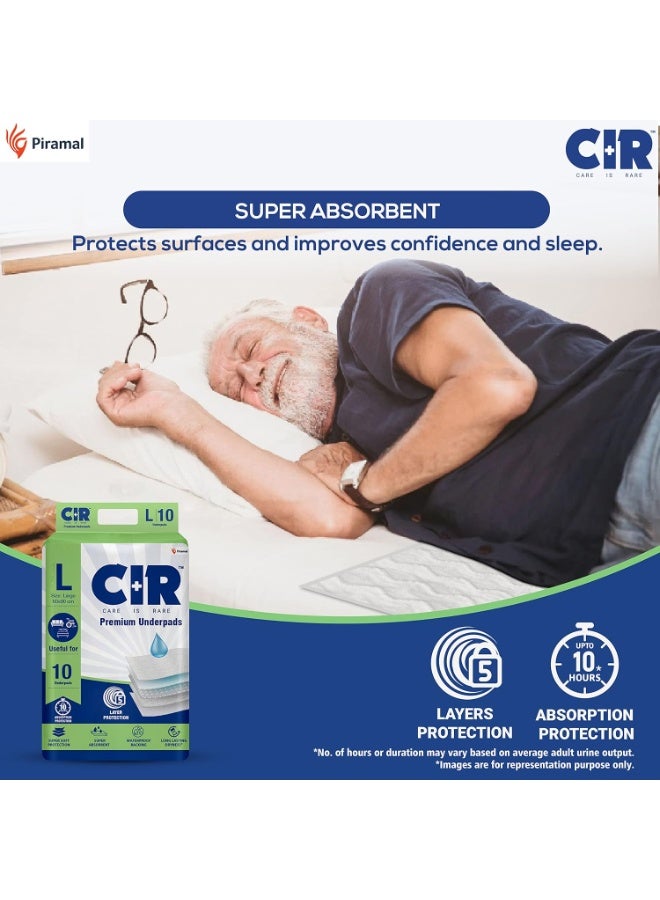 فوط صحية فاخرة من CIR، مقاس كبير (90 × 60 سم) | حماية من الامتصاص لمدة 10 ساعات | 10 فوط | مقاومة للماء | تحمي الأسطح من سلس البول | بوليمر فائق النعومة × عبوة من 1 - Image 3