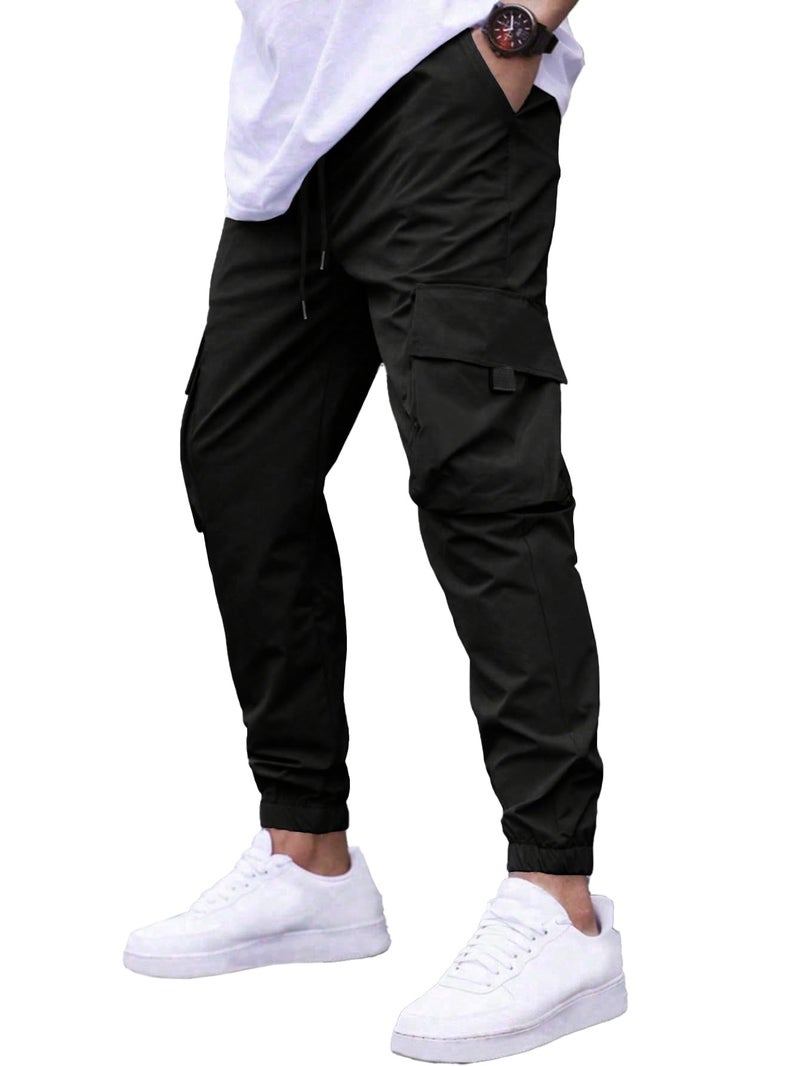 TAGDO بنطلون تتبع رجالي بارتفاع متوسط عادي (-Cargo-5157-Black-30_Black - Image 1