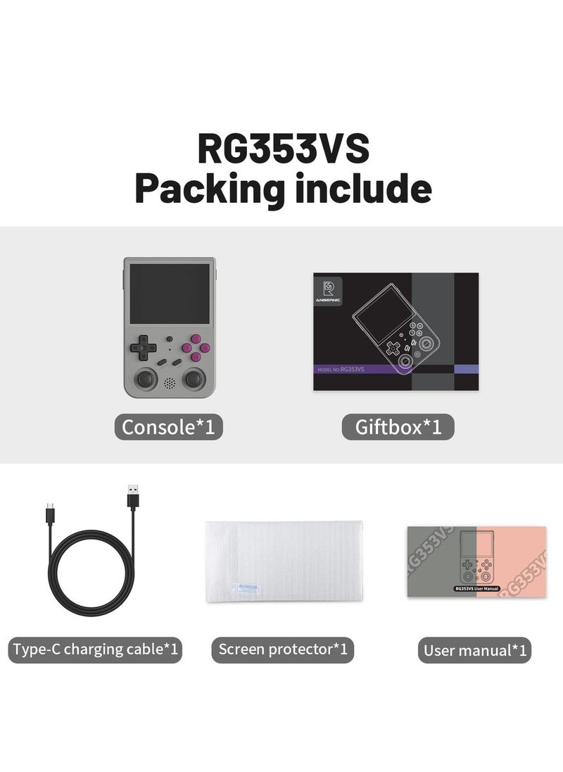 RG353VS Retro Handheld Game Linux System, RG3566 3.5 inch IPS Screen, with 64G TF Card Pre-Installed 4452 Games, Supports 5G WiFi 4.2 Bluetooth Online Fighting, Streaming and HDMI (Grey)