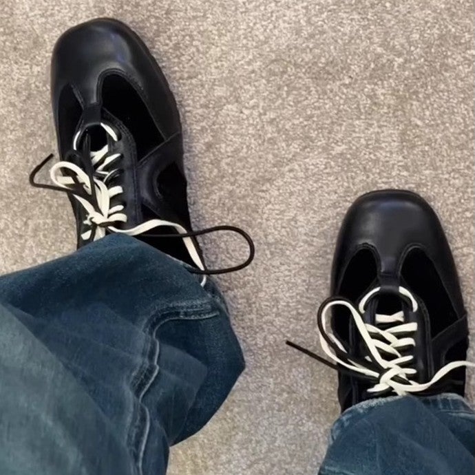 Women's Retro Black Lace-up Sneakers - Image 2