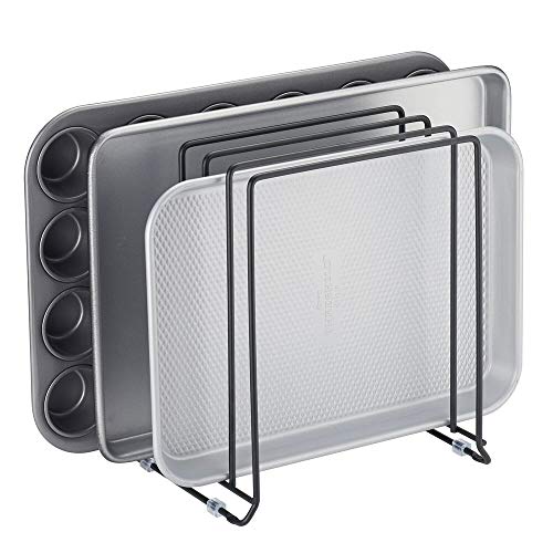 mDesign Pot Lid and Pan Rack Metal Wire Rack for Cabinets Pantries or Kitchen Surfaces Freestanding Pan Stand with 5 Slots for Pans Pots Lids and Crockery Black - Image 1