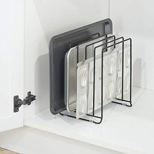 mDesign Pot Lid and Pan Rack Metal Wire Rack for Cabinets Pantries or Kitchen Surfaces Freestanding Pan Stand with 5 Slots for Pans Pots Lids and Crockery Black - Image 3