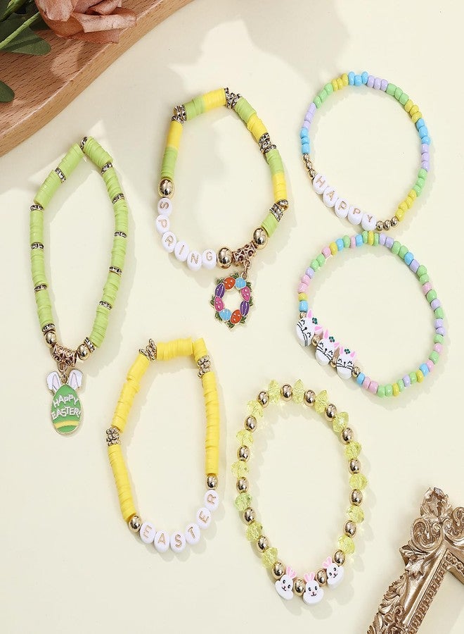 KZL Happy Easter Bracelets Holiday Heishi Surfer Beaded Stretch Bracelets Set for Women Cute Easter Eggs Rabbit Bunny Carrot Enamel Charm Bracelets Festival Party Jewelry Gifts-Style 1 - Image 3