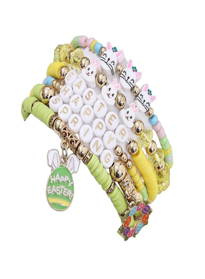 KZL Happy Easter Bracelets Holiday Heishi Surfer Beaded Stretch Bracelets Set for Women Cute Easter Eggs Rabbit Bunny Carrot Enamel Charm Bracelets Festival Party Jewelry Gifts-Style 1 - Image 1