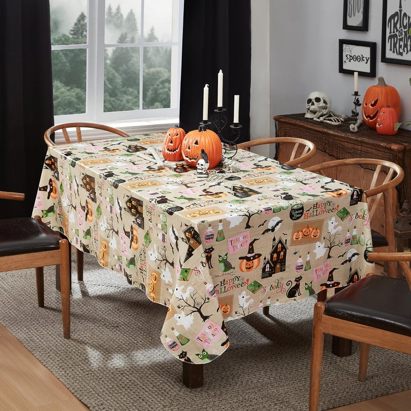 Newbridge Happy Halloween Witches Brew 52 x 70 Inch Rectangle Vinyl Tablecloth with Flannel Backing  Witch Spells  Ghosts  Bats and Haunted House Vinyl Table Cover for Holiday Party and Dining - Image 3