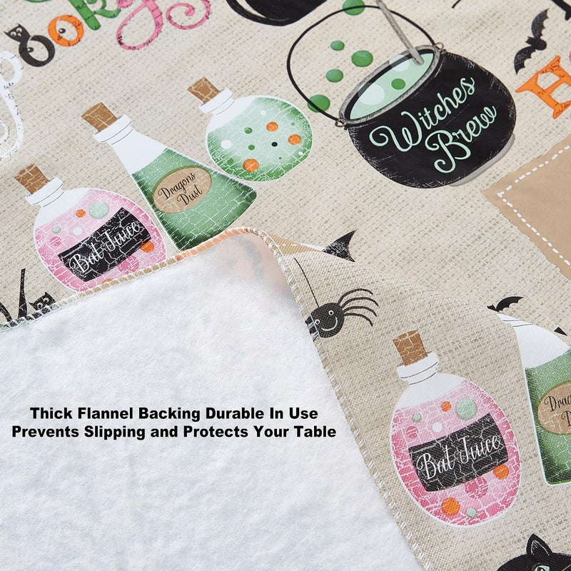 Newbridge Happy Halloween Witches Brew 52 x 70 Inch Rectangle Vinyl Tablecloth with Flannel Backing  Witch Spells  Ghosts  Bats and Haunted House Vinyl Table Cover for Holiday Party and Dining - Image 5