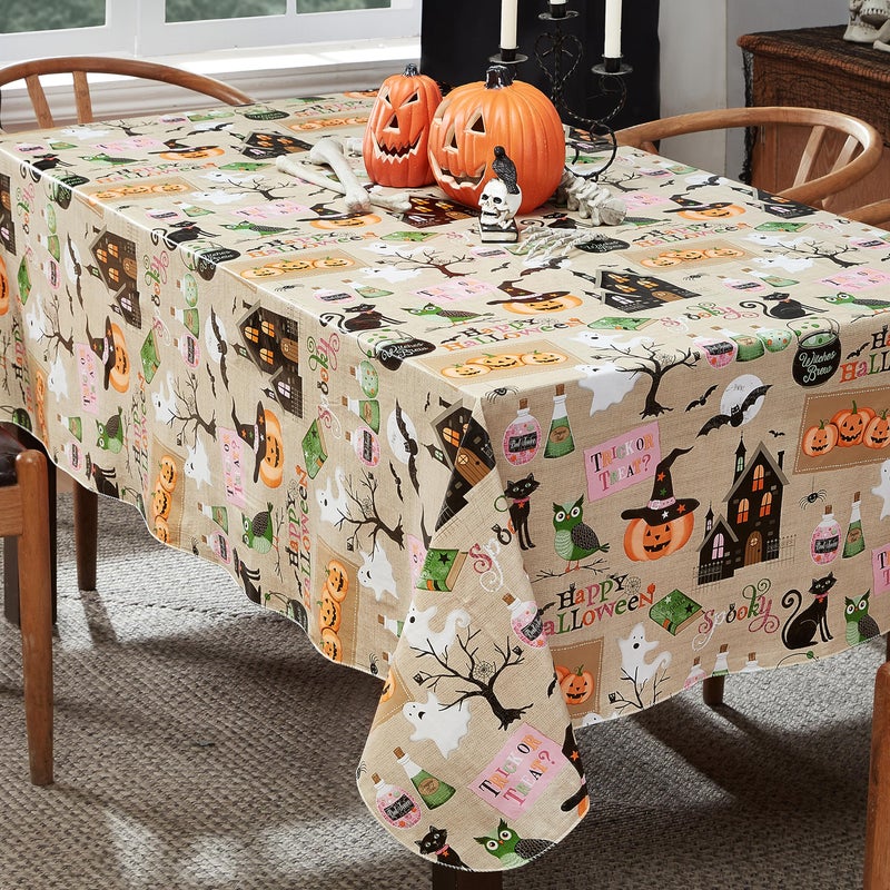 Newbridge Happy Halloween Witches Brew 52 x 70 Inch Rectangle Vinyl Tablecloth with Flannel Backing  Witch Spells  Ghosts  Bats and Haunted House Vinyl Table Cover for Holiday Party and Dining - Image 2