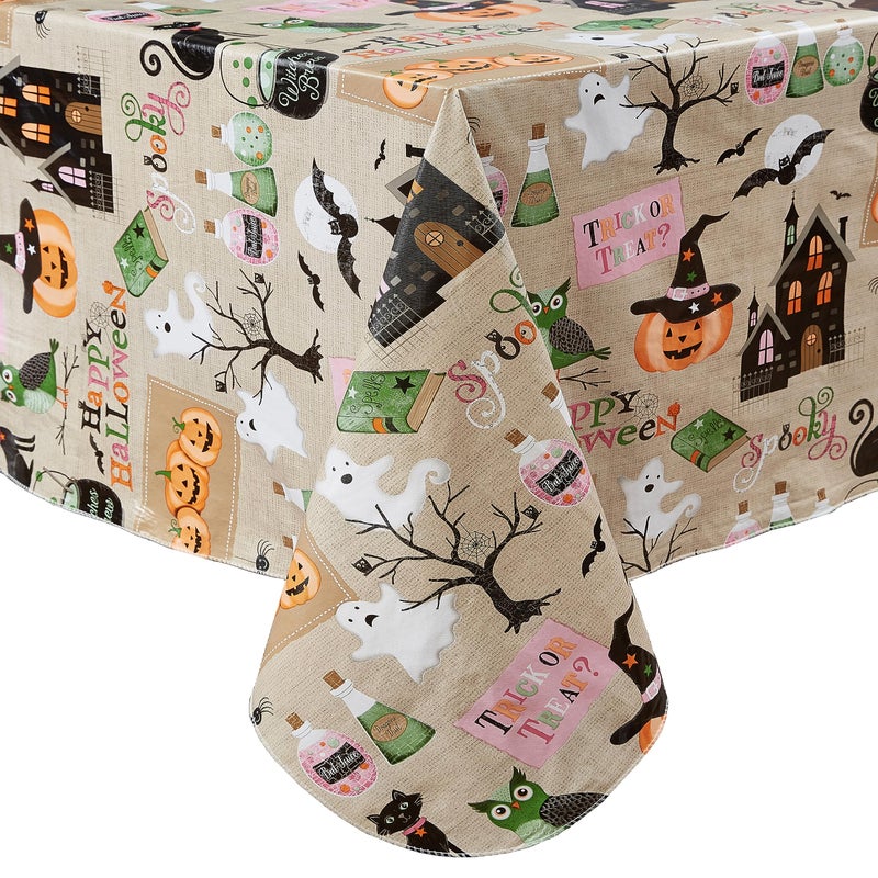Newbridge Happy Halloween Witches Brew 52 x 70 Inch Rectangle Vinyl Tablecloth with Flannel Backing  Witch Spells  Ghosts  Bats and Haunted House Vinyl Table Cover for Holiday Party and Dining - Image 4