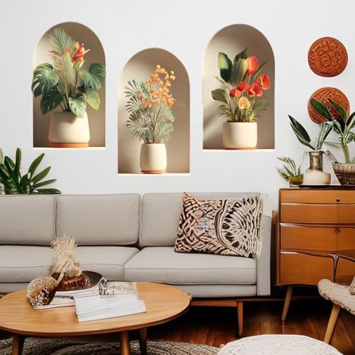 Ladinimo 3D Potted Plants Wall Stickers，Green Plants Wall Decals，Peel and Stick 3D Magic Art Sticker，for Living Room Bedroom Aisle Entrance Sofa Backdrop Yoga Room Home Decor (Potted Flower Decor 47) - Image 1