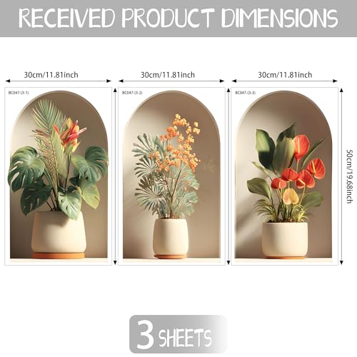 Ladinimo 3D Potted Plants Wall Stickers，Green Plants Wall Decals，Peel and Stick 3D Magic Art Sticker，for Living Room Bedroom Aisle Entrance Sofa Backdrop Yoga Room Home Decor (Potted Flower Decor 47) - Image 2
