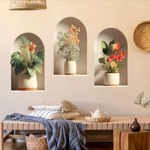 Ladinimo 3D Potted Plants Wall Stickers，Green Plants Wall Decals，Peel and Stick 3D Magic Art Sticker，for Living Room Bedroom Aisle Entrance Sofa Backdrop Yoga Room Home Decor (Potted Flower Decor 47) - Image 5