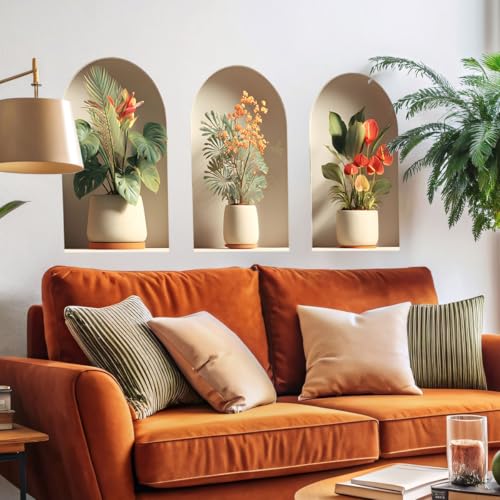 Ladinimo 3D Potted Plants Wall Stickers，Green Plants Wall Decals，Peel and Stick 3D Magic Art Sticker，for Living Room Bedroom Aisle Entrance Sofa Backdrop Yoga Room Home Decor (Potted Flower Decor 47) - Image 4