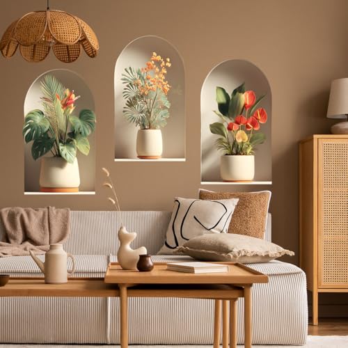 Ladinimo 3D Potted Plants Wall Stickers，Green Plants Wall Decals，Peel and Stick 3D Magic Art Sticker，for Living Room Bedroom Aisle Entrance Sofa Backdrop Yoga Room Home Decor (Potted Flower Decor 47) - Image 3