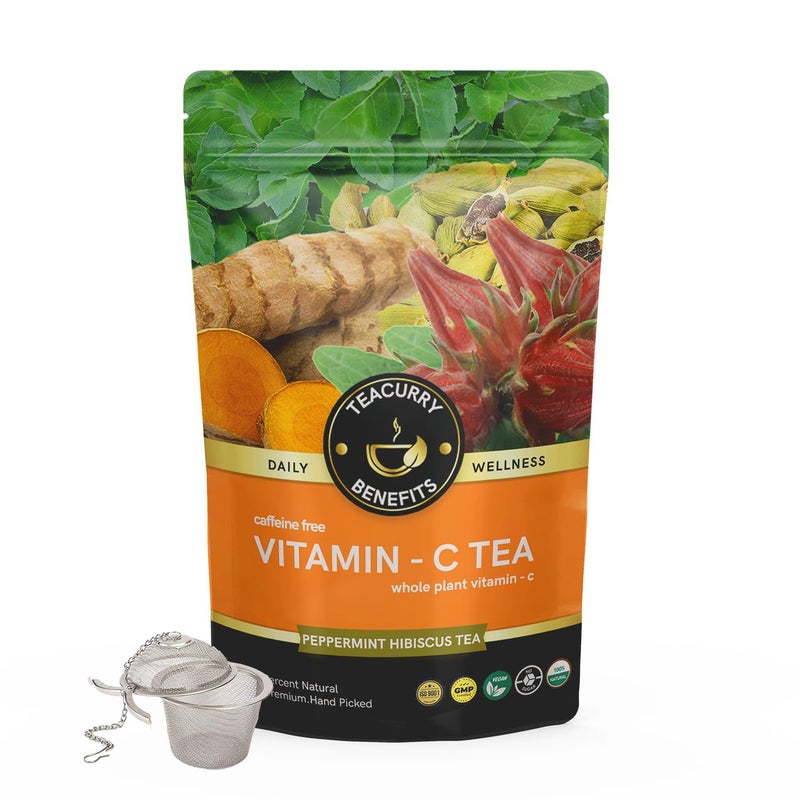 Teacurry Vitamin C Tea (1 Month Pack | 100 gram Loose + Infuser) - Helps get Glowing Skin and Shilky Hair | Assists with Bones & Vessels - Image 1