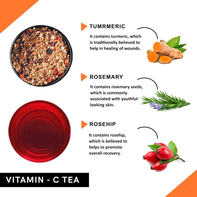 Teacurry Vitamin C Tea (1 Month Pack | 100 gram Loose + Infuser) - Helps get Glowing Skin and Shilky Hair | Assists with Bones & Vessels - Image 2
