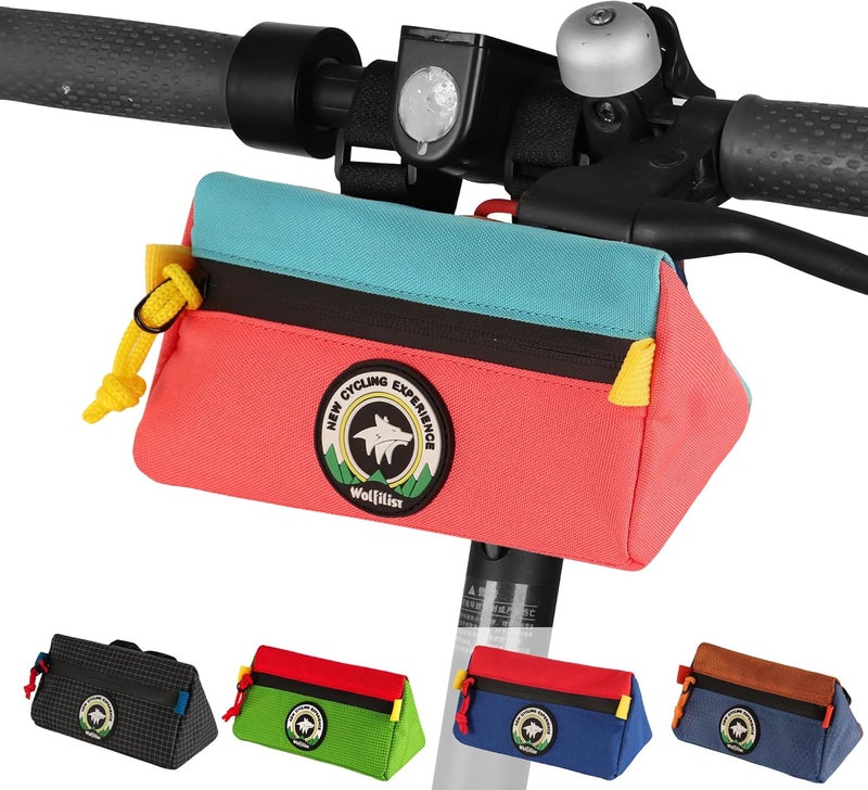 Vortika Bike Handlebar Bag,Kids Bicycle Front Basket Pack,Waterproof Bikes Bag,Small Bicycle Handle Bar Bag for Boys Girls Men Women (Pink+Cyan) - Image 1