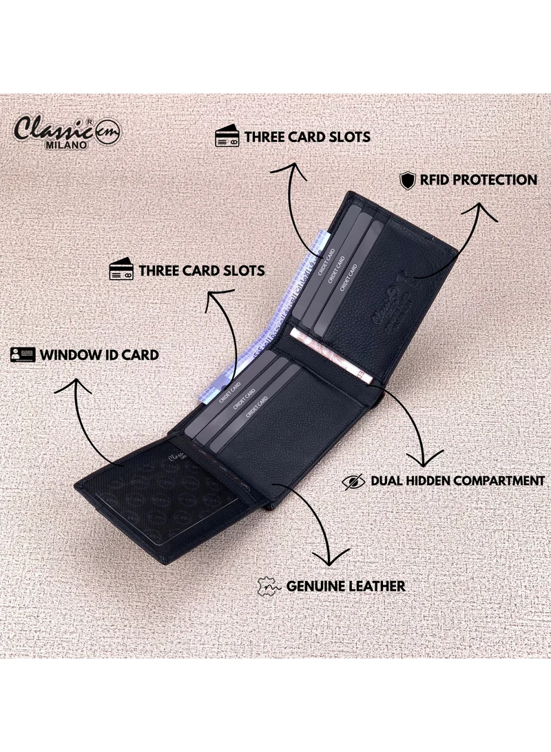 Classic Milano Black (CNH-1) Classic Milano Genuine Leather Wallet for Men – Slim Bifold Men’s Wallet with RFID Blocking, Multiple Card Slots – Stylish Mens Purse Wallets Gift for Husband, Father for Men | Best Price UAE