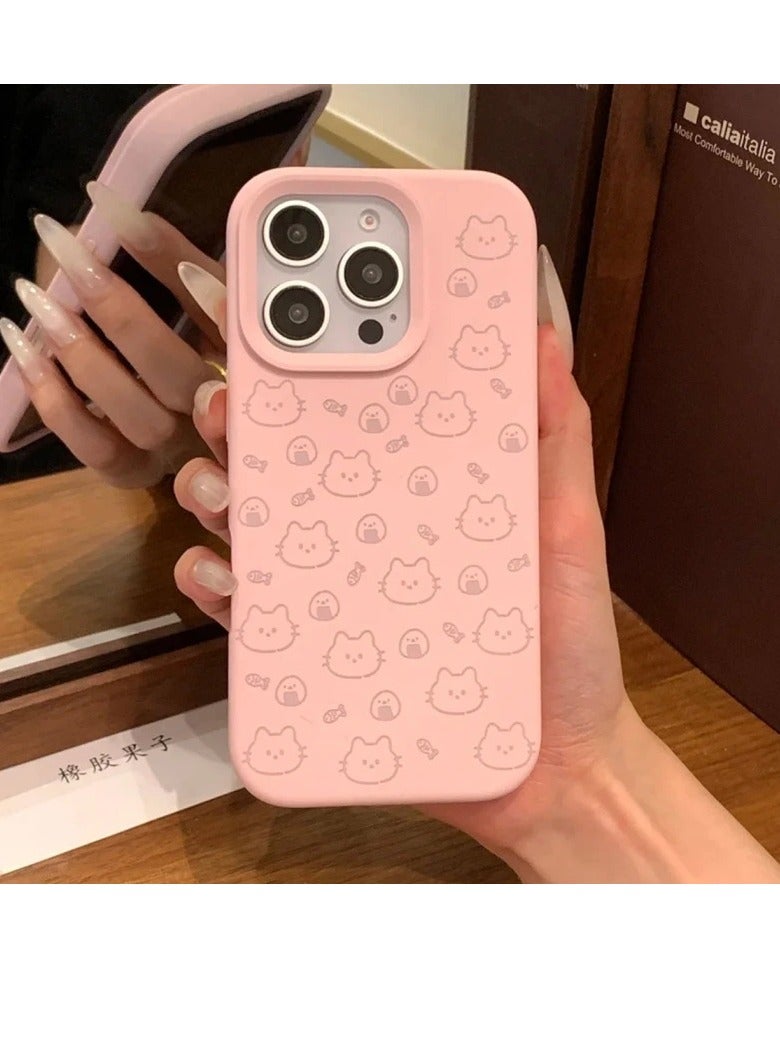 NIBEMINENT Cute Line Rice Ball Kitty Protective TPU Case Cover For IPhone 14 Plus, Pink