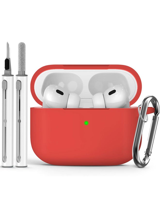 SJet Soft Silicone Protective Case Cover for AirPods Pro 2/Pro with Cleaner Kit and Keychain(Red) - Image 1