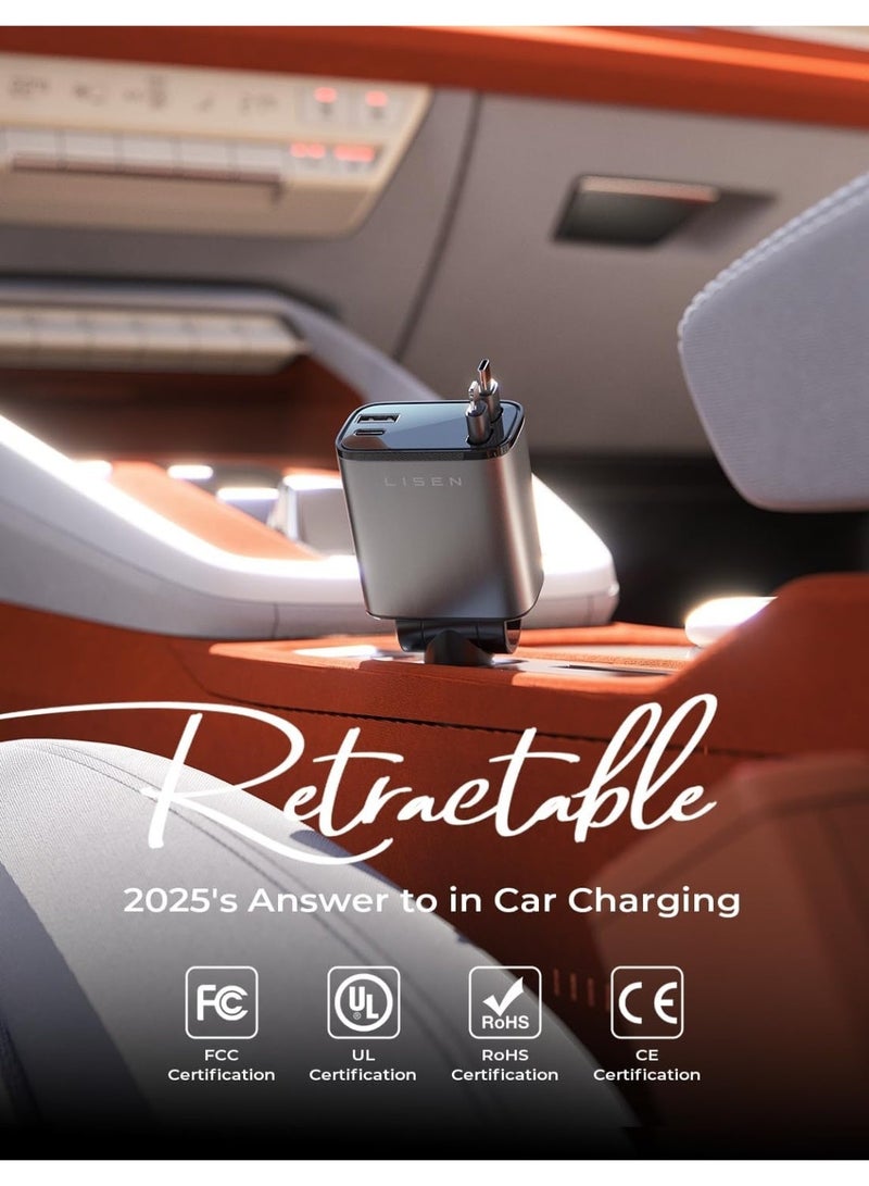 Lisen Retractable Car Charger, Gifts for Men Women, 69W Cars Adapter USB C Fast Charger for iPhoen 17, Car Accessories for Men Women, Gifts for Dad Mom, for iPhone 17 Pro Max Air 16 15 14 13 12 Plus - Image 3