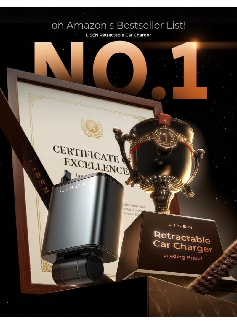 Lisen Retractable Car Charger, Gifts for Men Women, 69W Cars Adapter USB C Fast Charger for iPhoen 17, Car Accessories for Men Women, Gifts for Dad Mom, for iPhone 17 Pro Max Air 16 15 14 13 12 Plus - Image 4