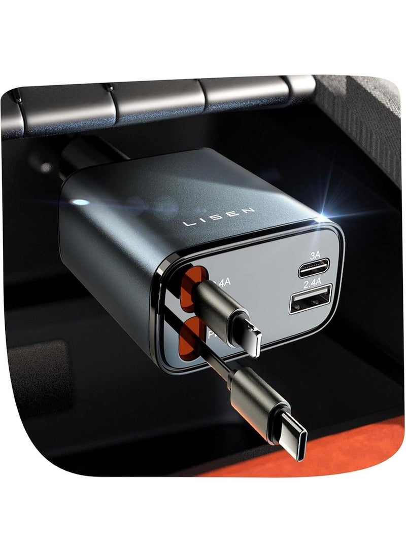 Lisen Retractable Car Charger, Gifts for Men Women, 69W Cars Adapter USB C Fast Charger for iPhoen 17, Car Accessories for Men Women, Gifts for Dad Mom, for iPhone 17 Pro Max Air 16 15 14 13 12 Plus - Image 1