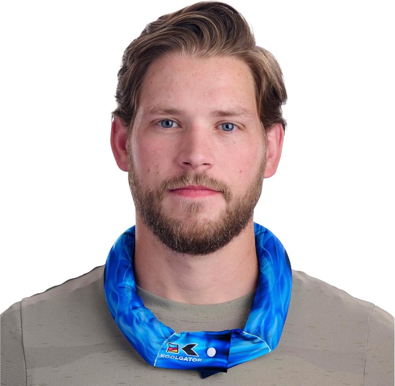 KOOLGATOR Evaporative Cooling Neck Wrap – Reusable Neck Cooler with Long Lasting Relief During Hot Weather Activities, Sports, & Outdoor Work, Flames: Blue & Red, 1 Pack - Image 1