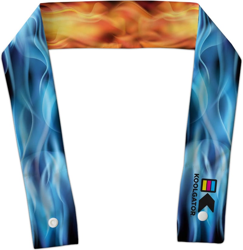 KOOLGATOR Evaporative Cooling Neck Wrap – Reusable Neck Cooler with Long Lasting Relief During Hot Weather Activities, Sports, & Outdoor Work, Flames: Blue & Red, 1 Pack - Image 2
