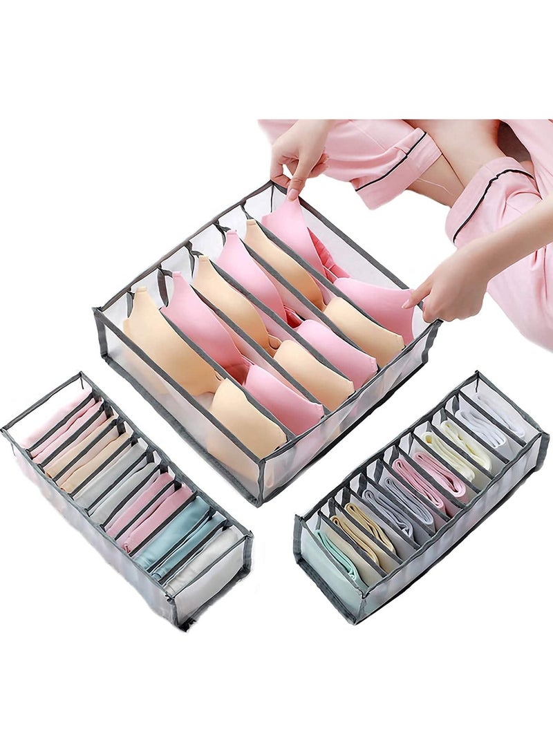 Alissa 3-Piece Foldable Underwear Drawer Organizer Set – Multi-Grid Storage Boxes for Bras, Socks, Ties, Belts & Lingerie – Closet Divider Bins for Wardrobe & Cabinet Organization - Image 1
