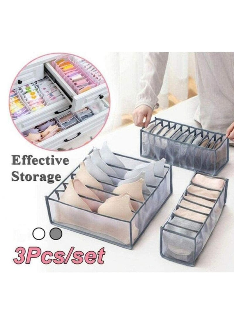 Alissa - 3Pcs Underwear Storage Organizer, Drawer Organizer Foldable Storage Box Compartment, Multi-Grid Cabinet Organizers Divider Box for Organizing Bras, Socks,Ties, Belts - Image 1