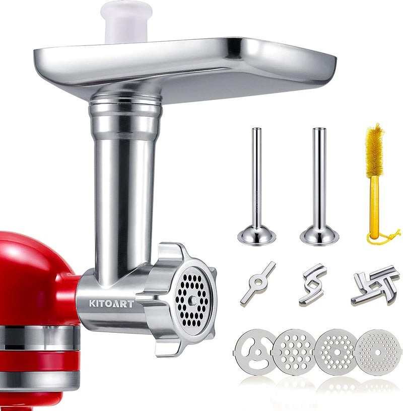 KITOART ملحقات مطحنة الطعام المعدنية من KITOART لخلاطات KitchenAid القائمة، ومطحنة اللحوم، وآلة تعبئة النقانق؛ تشمل أنبوبين لتعبئة النقانق، وهي ملحقات متينة ومثالية لخلاطات KitchenAid، تساعد في تحضير وجبات لذيذة في المنزل بسهولة. - Image 1