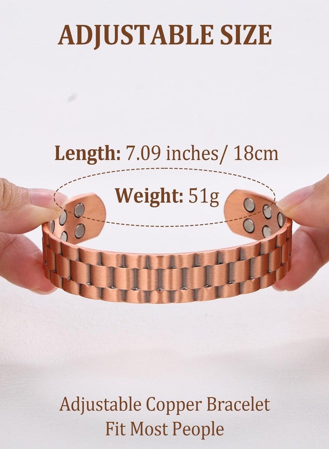 BioMag Magnetic Copper Bracelet for Men, 99.99% Pure Copper Cuff Bangle with 18 Magnets (3500 Gauss), Adjustable Size, Brick Pattern - Image 2