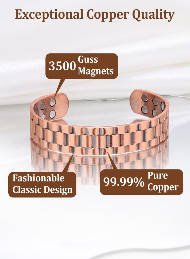 BioMag Magnetic Copper Bracelet for Men, 99.99% Pure Copper Cuff Bangle with 18 Magnets (3500 Gauss), Adjustable Size, Brick Pattern - Image 3