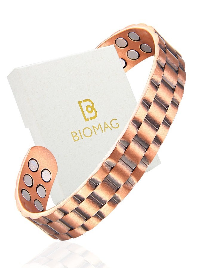 BioMag Magnetic Copper Bracelet for Men, 99.99% Pure Copper Cuff Bangle with 18 Magnets (3500 Gauss), Adjustable Size, Brick Pattern - Image 1
