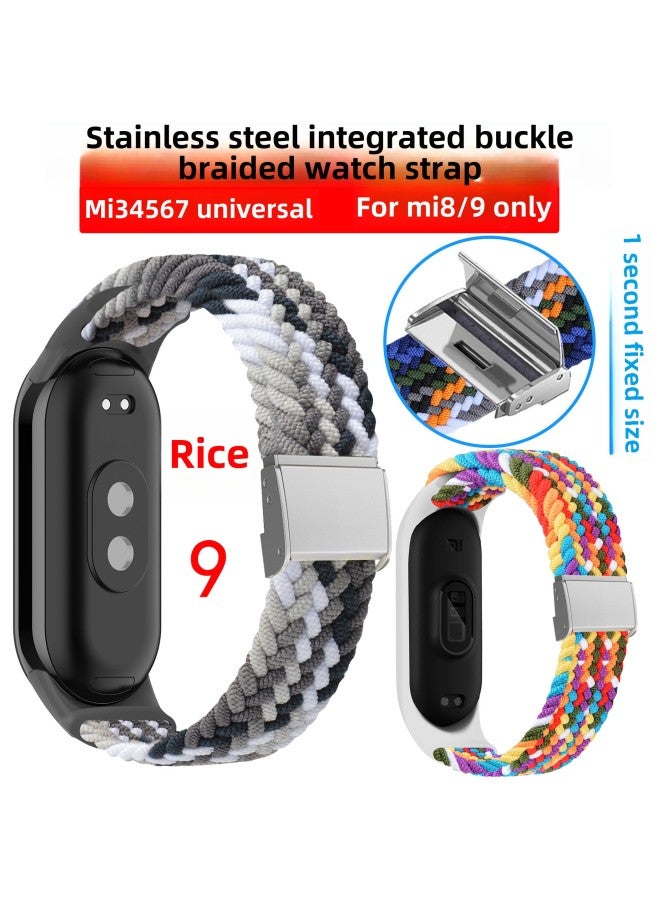 For Mi Band 9/8 Strap Stainless Steel Buckle One-piece Braided Strap Adjustable Mi34567 Nylon Strap-Color:3# Blue-Specifications:Meters 34567 General - Image 2