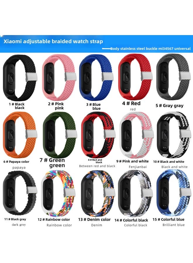 For Mi Band 9/8 Strap Stainless Steel Buckle One-piece Braided Strap Adjustable Mi34567 Nylon Strap-Color:3# Blue-Specifications:Meters 34567 General - Image 4